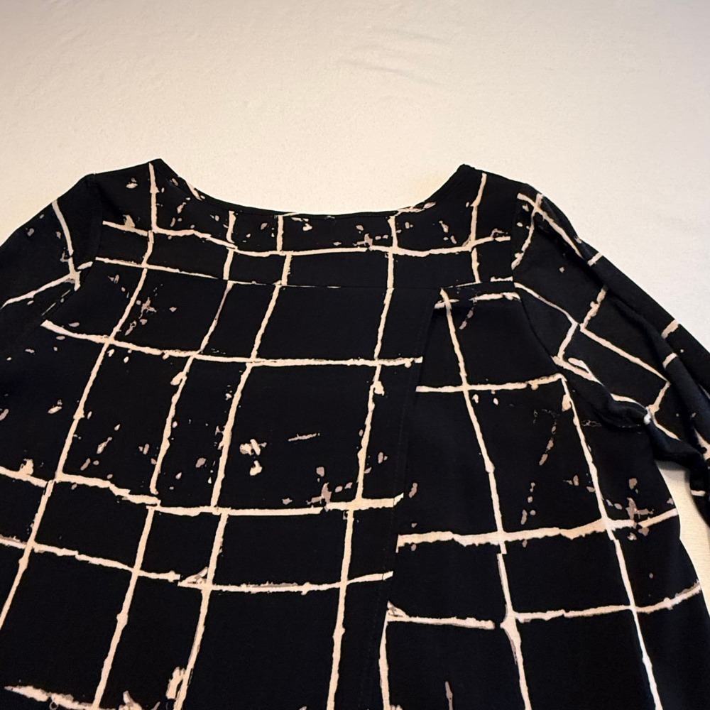 OneWorld Black Grid Print Hi-Low Long‎ Sleeve Top | PM | NWT - Picture 12 of 14